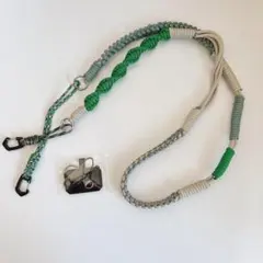 新品・未使用 パラコード ショルダーストラップ 緑とグレー スマホストラップ