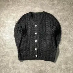 ZAS7【ヴィンテージ】ハンドメイド　ニットカーディガン　黒　古着