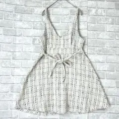 ジャンパースカート ワンピース ツイード L ホワイト 重ね着 ガーリー 女っぽ