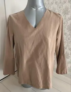 Discoatベージュ Vネック 五分袖 トップス