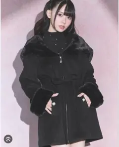 michellMacaron ウエストリボン ファーコート ブラック