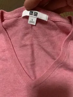 UNIQLO ピンク Vネックコットン　カシミヤ10%混合 Lサイズ