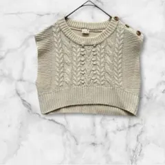 【プティマイン】美品 ニットベスト ケーブル編み 重ね着 ベージュ 120
