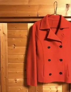 【上質素材】ELLE ピーコート 赤 ウール90% カシミヤ10% レディース