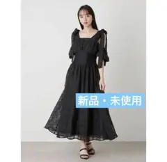 SNIDEL リボンショルダーウエストリブワンピース