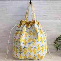 ★ミモザ柄　巾着バッグ　トートバッグ★
