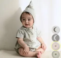 PUPPAPUPO 80 半袖ロンパース ボンネット付き 綿くすみカラーのサムネイル