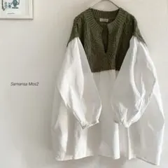 Samansa Mos2 柄編みニットドッキングチュニック　0012