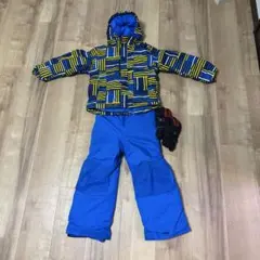 子ども用スキーウェア 青と黄色のストライプ