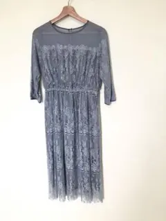 オケージョンドレス　くすみブルー　総レース