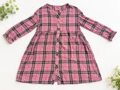 UNIQLO チェック柄 長袖ワンピース ピンク 120cm