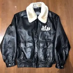 MD刺繍ロゴ ブラックレザージャケット マグナムドライ ブルゾン MD刺繍ロゴ ブラックレザージャケット マグナムドライ ブルゾン
