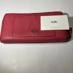 美品】COACHコーチ長財布 ラウンドファスナー クロスグレインレザー 