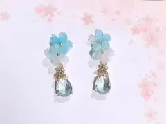 再販823/桜　ガラスチャーム　ピアス(イヤリング変更可)