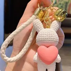 ウサギ　シリコン　キーホルダー ハート　キーリング　未使用　ホワイト　チャーム