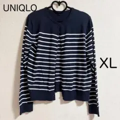 【ユニクロ】UVカットボーダークルーネックカーディガン（XL）紺×白 羽織りのサムネイル