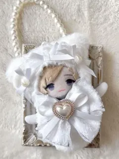 にじぱぺっと　ぬい服　着ぐるみ バッグチャーム付き　10㎝　白　リボン　猫