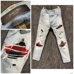 a4473 アミリ デニム ハーフパンツ 薄青 28 クラッシュ ペイント 春夏 