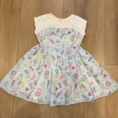 メゾピアノ ドリーミースウィーツ柄ドッキングワンピース 120 サックス