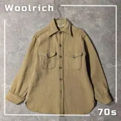 70s Woolrich ウールシャツ M ベージュ USA古着 ヘリンボーン