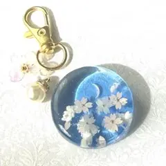 【4/25まで限定価格】No.437 夜桜 春 チャーム キーホルダー レジン