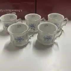 青い花柄のティーカップ5個セット