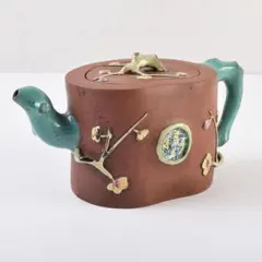 中国　宣興紫砂　朱泥　花文　急須　茶壷　V　R9576