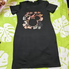 ミッキーマウス プリント 半袖ひざ丈ワンピース