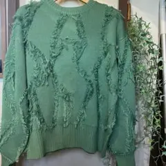 サマンサモスモスブルー　フリンジレースニットプルオーバー　セーター フリーサイズ