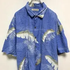 トミーバハマ　シルク100% アロハシャツ　ブルー　ヤシの木　半袖シャツ 2XL