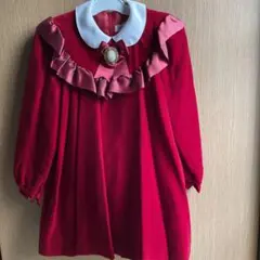 赤ワンピース　サイズ110 ビロード生地　フォーマル、卒園式、結婚式、クリスマス