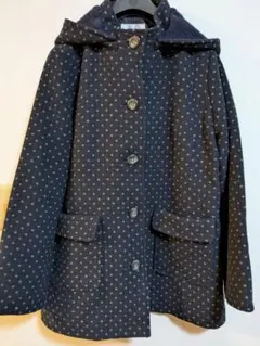 美品 里麻 コートネイビー ドット柄