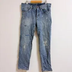 H&M エイチアンドエム デニム ダメージ加工 テーパード M 青 綿 お出かけ