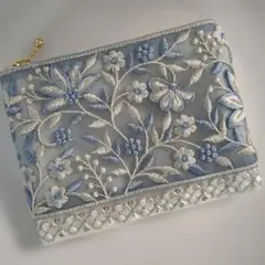 インド刺繍リボン　フラットポーチのサムネイル