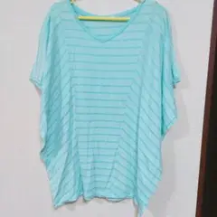 ユニクロ　水色 ストライプ Vネック ドルマンスリーブ Tシャツ　Lサイズ