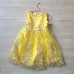 刺繍入りリボン付き黄色ドレス 110サイズ