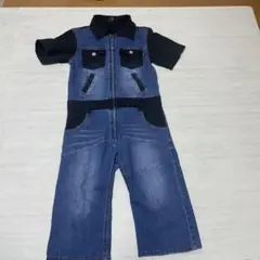 デニム オーバーオール 半袖 バックプリント