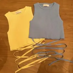 【2枚セット】Bershka リブタンクトップ 2枚　青黄のサムネイル