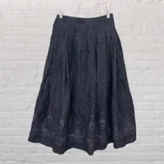 【高級ウール混】ヴィンテージ 刺繍 ロングスカート チャコールグレー Aライン