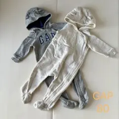 babyGAP ロンパース 80 2枚セット くま耳 ボディオール 裏起毛 ロゴ