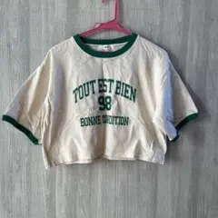 フロントプリント 半袖Tシャツ クリーム色