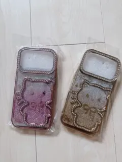 iPhoneケース 猫モチーフ ラインストーン 2個セット