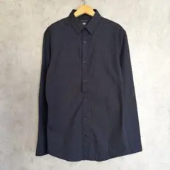 상태좋음 H&M 長袖シャツ S-M ドット柄 ネイビー スリムフィット