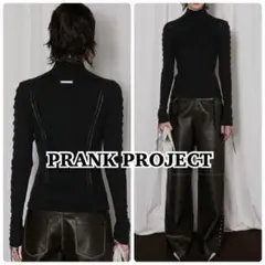 美品　プランクプロジェクト　メリノウールレースアップタートルニット　黒　リブ