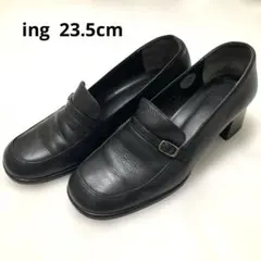 ing イング ローファーパンプス レザー 黒 23.5cm 太ヒール4.5cmのサムネイル