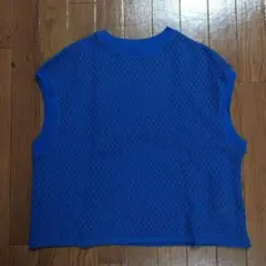 SHIPS 青 メッシュ ノースリーブ トップス