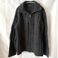 【ウール70%】ユニクロ ハーフジップ ミックスニット セーター L 濃グレー