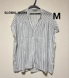 GLOBAL WORK グローバルワーク　シャツ　ストライプ　白　M