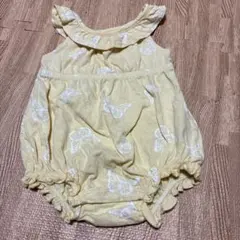 イエロー 蝶プリントロンパース 3m-6m