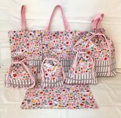 うさぎ柄　格子柄　ピンク色　入園入学準備　7点セット　女の子　ハンドメイド